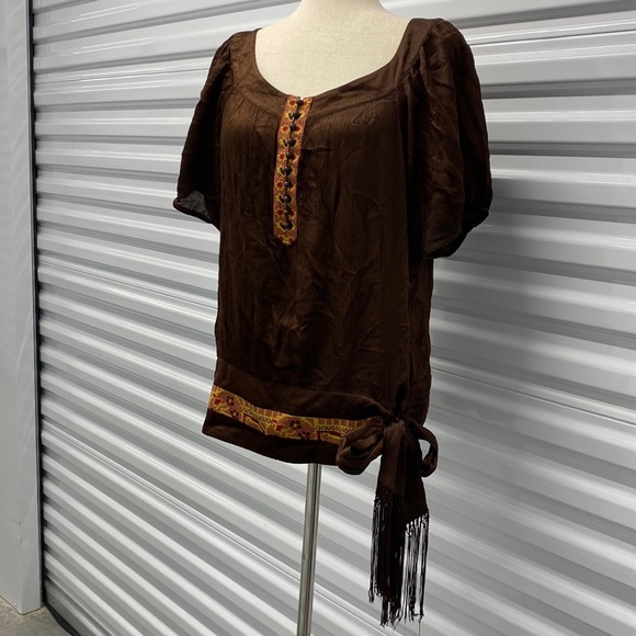 Bebe Vintage Y2K 100% Silk Boho Ethnic Top Blouse - Medium - Picture 3 of 16